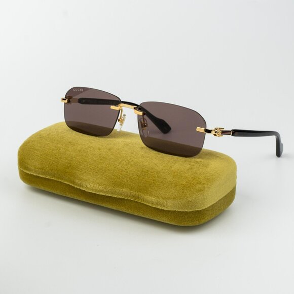Gucci Men Sunglasses Gold Brown Square Rimless GG1221S 002 NEW AUTHENTIC - Picture 1 of 14